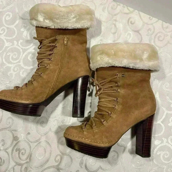 NIB!Calvin Klein Keona suede Wood heel lace up boot size 9 - Picture 4 of 12